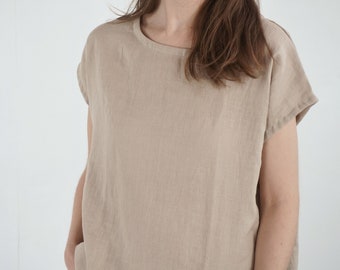 Linen simple top. Soft linen top. Washed linen blouse. Classic natural top. Simple linen top. Pure linen blouse. Organic linen top - ELBE