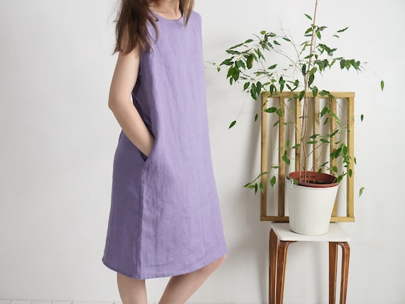 Neutral Sleeveless Linen Shirt Dress, Womens Dresses