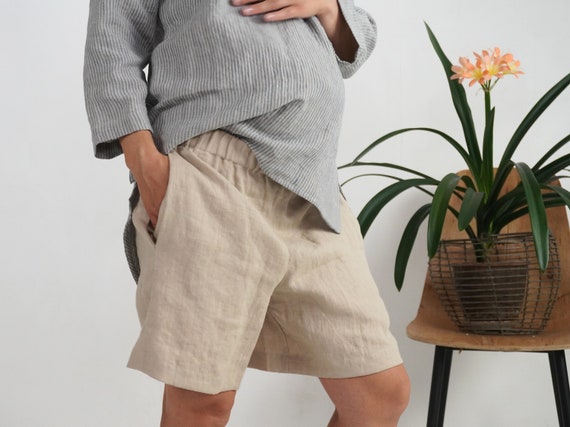 Pantalón corto lino. de maternidad. Shorts de - Etsy México