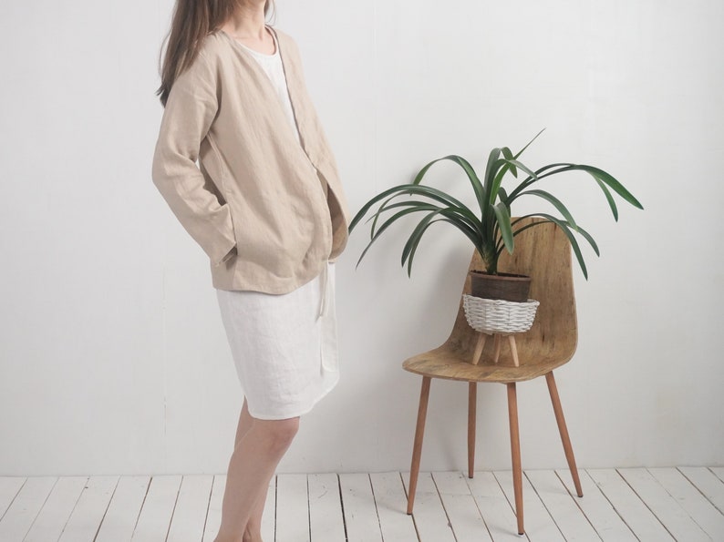 Linen cardigan jacket. Linen women's jacket. Long sleeve jacket. Soft linen jacket. Natural linen cardigan. Sustainable clothing PJORSA image 7