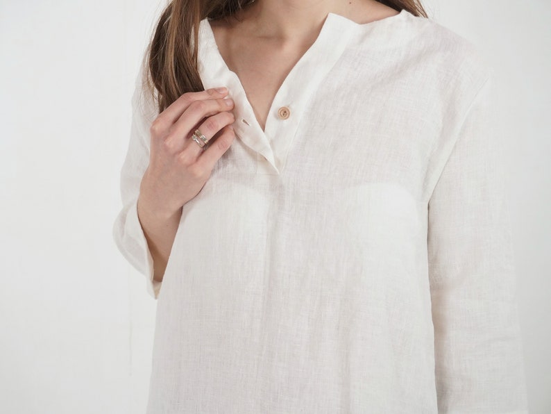 Linen blouse. Linen top with longer back. Linen womens v-neck blouse. Maternity blouse. Button-up blouse. Breastfed linen blouse DARYA zdjęcie 7