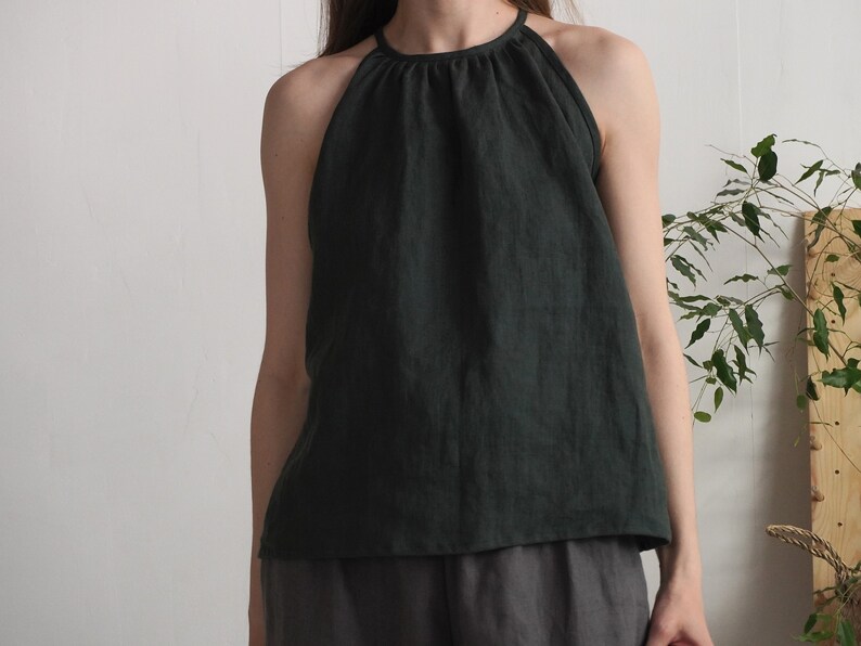 Leinen Sommer Top. Leinen Leibchen. Leinen Slip Top. Leinen Neckholder Top. Sommerliches Top, zum Binden im Rücken. Naturleinen Bluse LUNI Bild 2