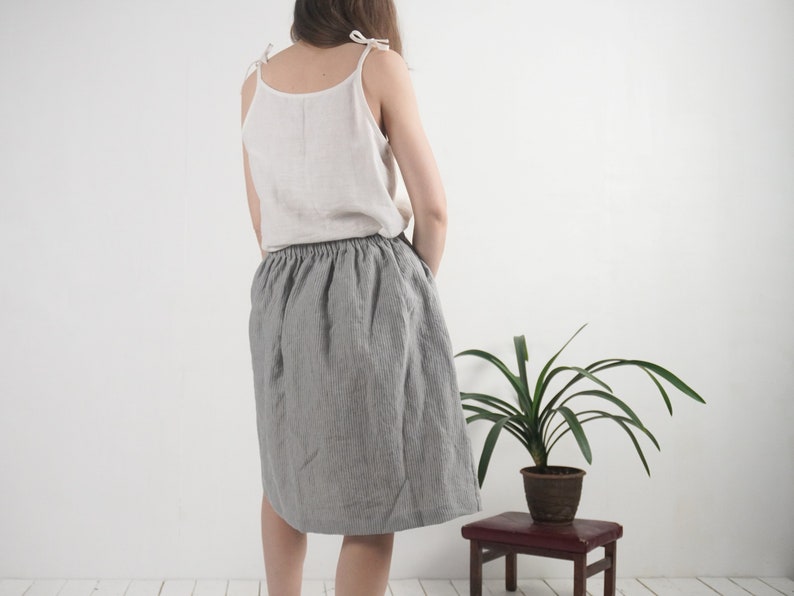 Linen tie strap tank top. Washed linen camisole top. Women linen spaghetti linen top. Summer blouse with ties. Linen strap tank top NILE image 7