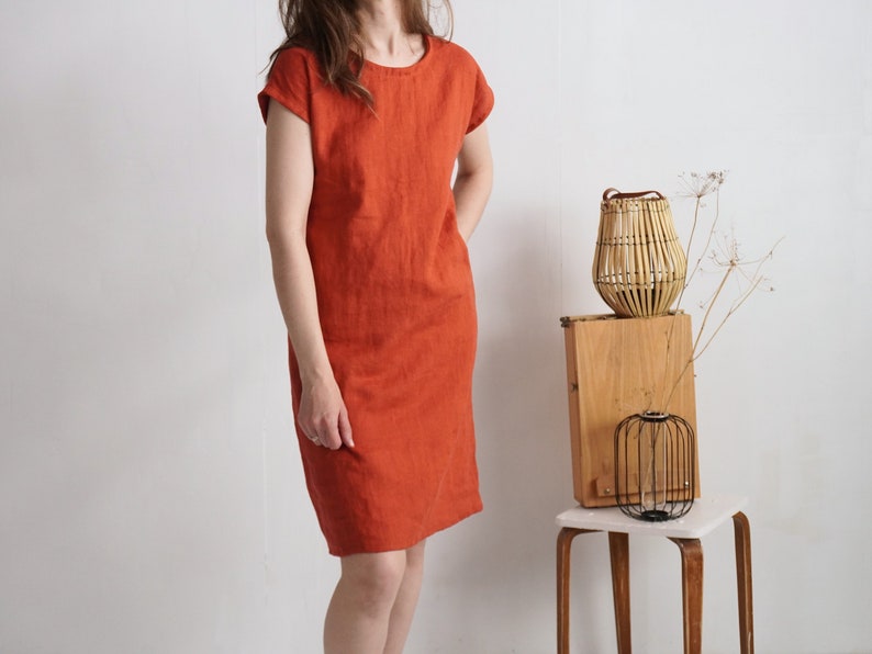 Natural everyday linen dress. Linen simple dress. Tunic linen dress. Natural loose linen dress. Washed linen dress. Soft linen dress SEINE zdjęcie 5