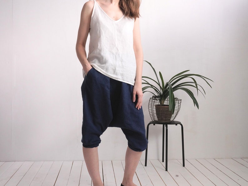 Linen tie strap tank top. Washed linen camisole top. Women linen spaghetti linen top. Summer blouse with ties. Linen strap tank top NILE image 1