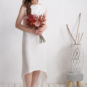 Linen wedding dress longer back. Linen long gown. Linen evening dress. Barn wedding dress. Eco linen wedding. White linen dress PEARL image 3