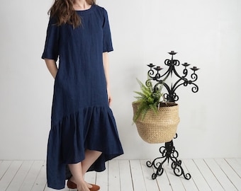 Leinen Maxikleid. Oversized Boho Kleid. Kleid in Übergröße. Umstandskleid aus Leinen. Lockeres Sommerkleid. Plus Größe Leinen. Leinen Sommerkleid - CONGO