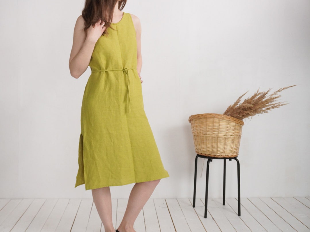 Vestido de lino con Vestido de verano de lino lavado