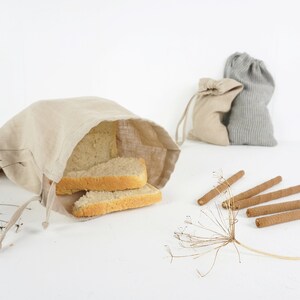 Linen bread bag set. Bread bag. Washed soft linen bread keeper drawstring. Natural linen bread storage bag. Zero Waste bag. Food storage.
