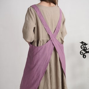 Pinafore linen apron. Linen apron. Pinafore soft linen apron. Natural linen cross back apron with pockets. Unisex cross back apron.