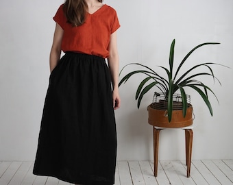 Long linen skirt. Aline linen skirt. Linen skirt with pockets. Soft washed linen skirt. Women's linen skirt. Natural maxi skirt- MISSISSIPPI