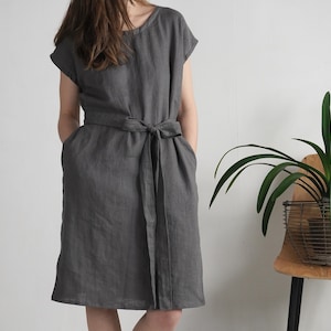 Simple linen braidsmaid dress. Shift linen dress. Basic everyday linen dress. Natural loose linen dress. Washed linen dress - SENEGAL