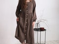 Linen dress with buttons. Long sleeve linen dress. Maternity breastfeeding dress. Below the knee-length. Loose linen autumn dress - GEORGINA product logo