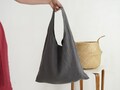 Linen bag with wide handles. Linen double layer tote bag. Reusable shoppers bag, Eco friendly. Washable market tote. Yoga bag. Beach Tote. product logo