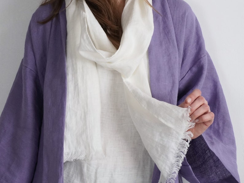 Linen scarf. Simple linen scarf. Soft linen scarf. Washed Organic 100% Linen Scarf. Mother's day gift. Long linen scarf. Washed linen shawl. image 3