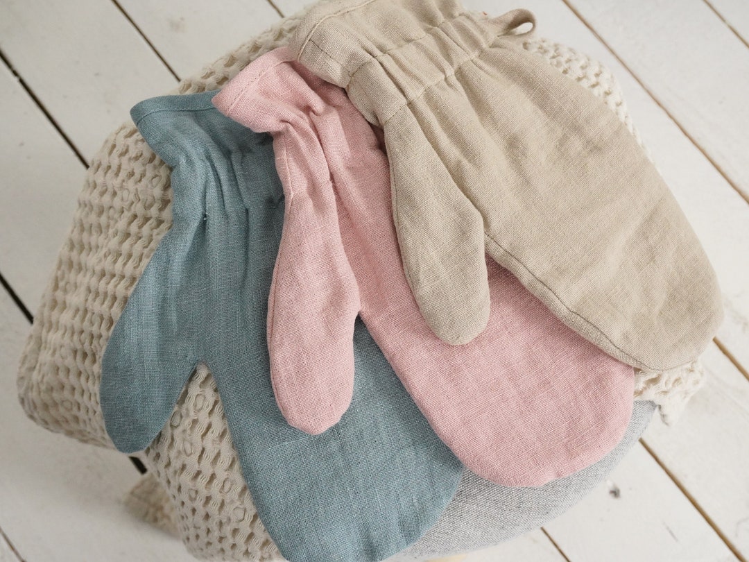 Linen Shower Glove. Sustainable Spa Mitten. Eco Friendly Bath Washcloth