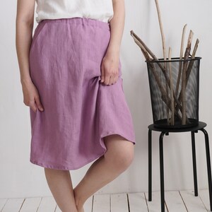 Linen midi skirt. Linen skirt. A-line skirt. Sustainable linen clothing. Office skirt. Linen knee length skirt. Pocket midi skirt COLUMBIA image 4