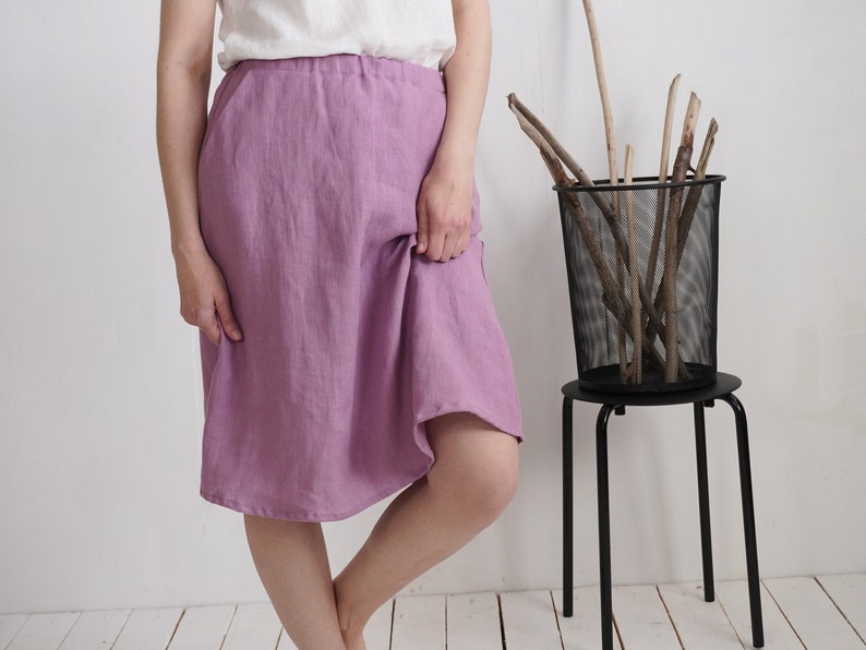 Linen midi skirt. Linen skirt. A-line skirt. Sustainable linen clothing. Office skirt. Linen knee length skirt. Pocket midi skirt COLUMBIA image 4