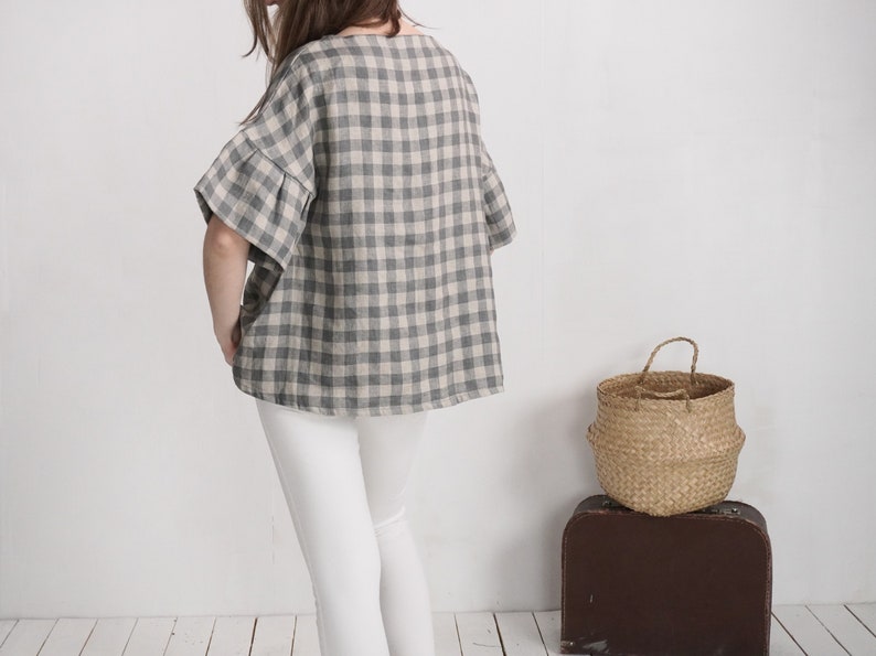 Linen loose ruffle sleeve blouse. Flowy linen blouse. Summer Oversized flowy top. Loose Fit Boho Linen Clothing. Plus size top EUPHRATES image 8