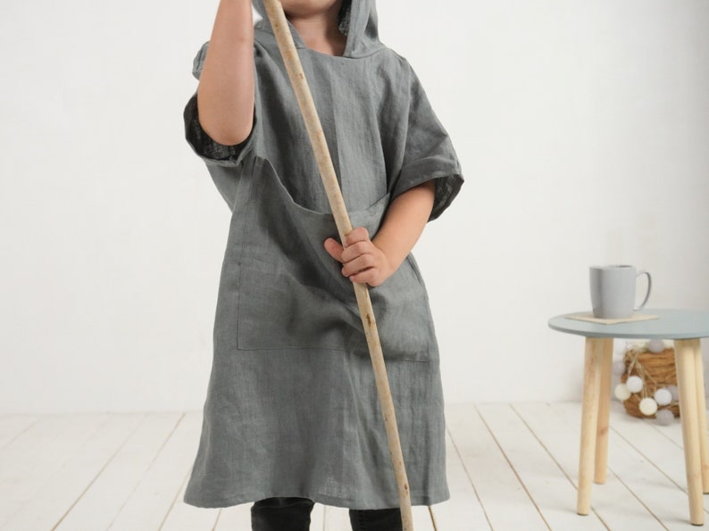 Linen kids poncho. Linen towel for kids. Linen hooded children towel. Kids beach cover up. Linen hooded toddler bathrobe. Kids beach towel. image 2