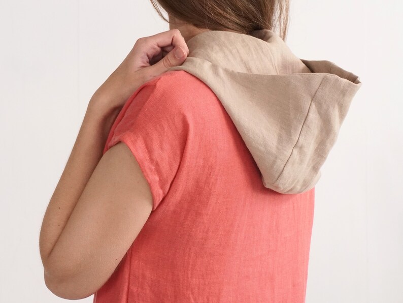 Linen hood. Natural linen hooded scarf. Linen hood scarf. Soft linen scarf. Linen scarf hood. Linen face shield hood. Linen slip scarf-hood. image 6
