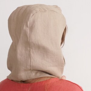 Linen hood. Natural linen hooded scarf. Linen hood scarf. Soft linen scarf. Linen scarf hood. Linen face shield hood. Linen slip scarf-hood. image 8