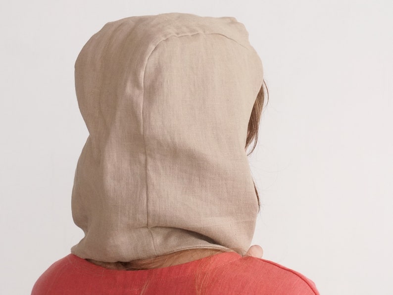 Linen hood. Natural linen hooded scarf. Linen hood scarf. Soft linen scarf. Linen scarf hood. Linen face shield hood. Linen slip scarf-hood. image 8