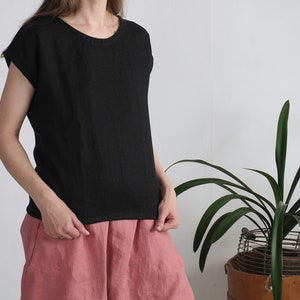 Linen simple top. Soft linen top. Washed linen blouse. Classic natural top. Simple linen top. Pure linen blouse. Organic linen top ELBE image 1