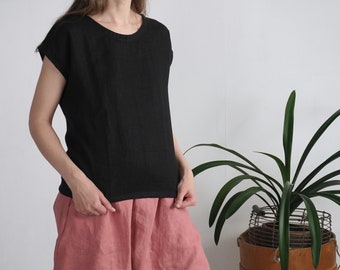 Linen simple top. Soft linen top. Washed linen blouse. Classic natural top. Simple linen top. Pure linen blouse. Organic linen top - ELBE