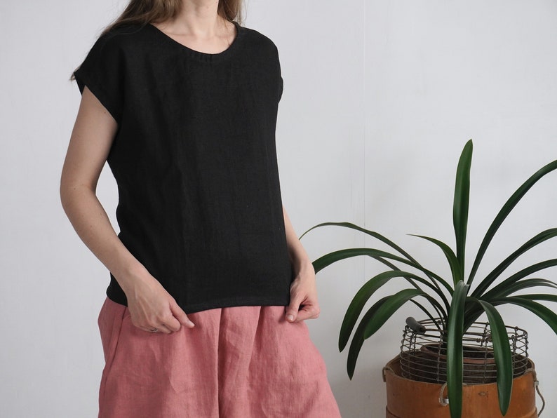 Linen simple top. Soft linen top. Washed linen blouse. Classic natural top. Simple linen top. Pure linen blouse. Organic linen top ELBE image 1