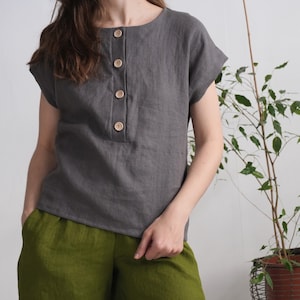 Washed Linen blouse. Linen Maternity blouse. Natural linen tunic. Loose linen blouse. Linen blouse with buttons. Linen button blouse - KAMA
