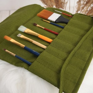 Étui en lin enroulable pour stylos crayons marqueurs pinceaux Fournitures cosmétiques en lin Étui en lin enroulable avec fermeture par cordons et pliable