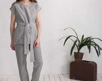 Linen pantsuit. Linen workwear. Linen blouse and pants set. Formal linen outfit. Natural pantsuit. Linen clothing set. Sustainable clothing.