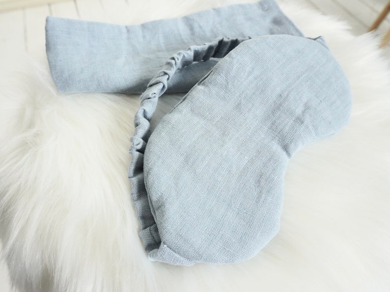 Natuurlijk slaapmasker en zakje. Linnen slaapmasker met etui. Linnen reisoogmasker. Eco-oogmasker om te slapen. Uniseks oogmasker. Jubileumcadeau afbeelding 2