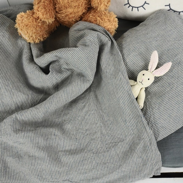 3 pcs Baby and Toddler linen bedding. Baby crib bedding. Cot bedding. Toddler bedding set. Fitted linen sheet. Linen kids bedding set.