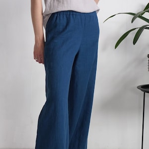 Linen wide leg pants. Women linen trousers. Loose fit linen pants. Wide linen pants. Linen casual women&#39;s trousers. Summer linen pants- MAHI
