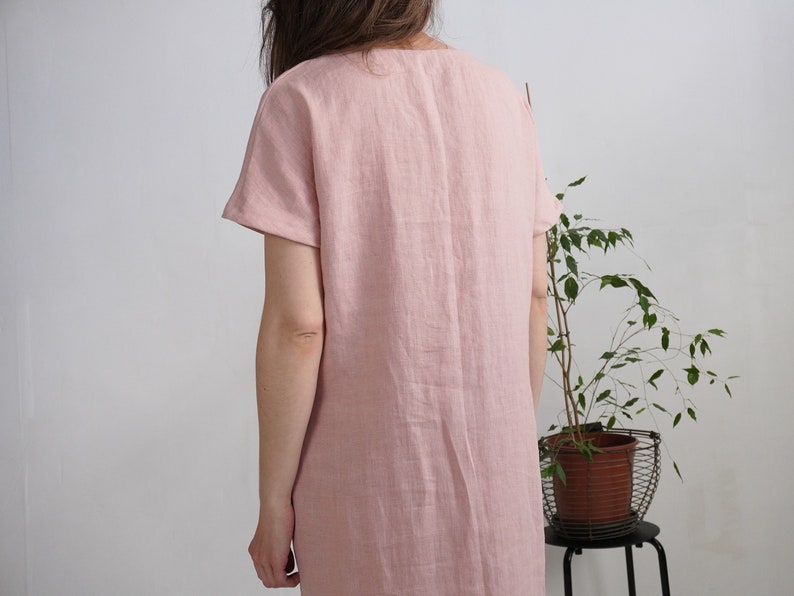 On SALE Ready to Ship, Xs, S, L, XL sizes. Linen midi dress. Washed linen dress. Soft linen V-neck dress. Washed linen dress-INDUS image 4