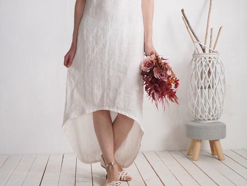 Linen wedding dress longer back. Linen long gown. Linen evening dress. Barn wedding dress. Eco linen wedding. White linen dress PEARL image 5