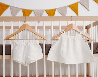 Baby linen outfit. Baby girl linen clothes. Toddler linen top and shorts. Summer baby outfit. Kids linen outfit. Baby organic clothes.