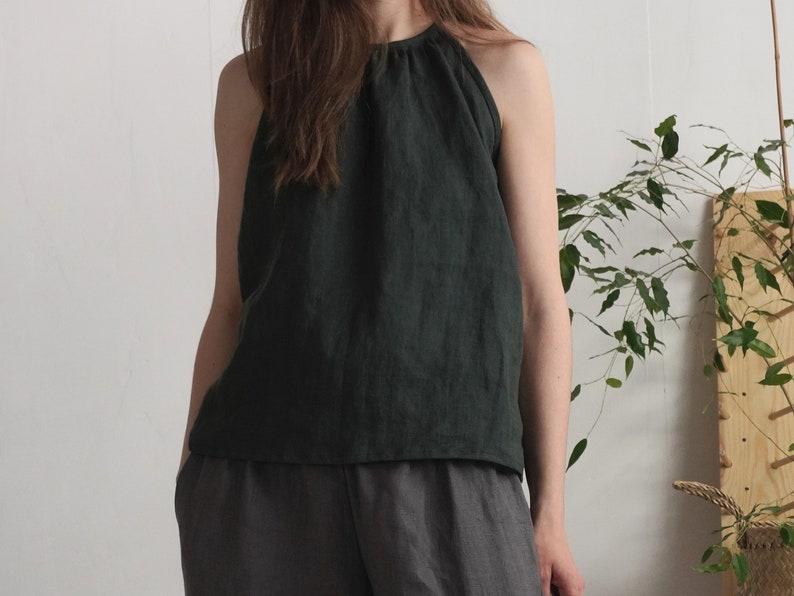 Leinen Sommer Top. Leinen Leibchen. Leinen Slip Top. Leinen Neckholder Top. Sommerliches Top, zum Binden im Rücken. Naturleinen Bluse LUNI Bild 8