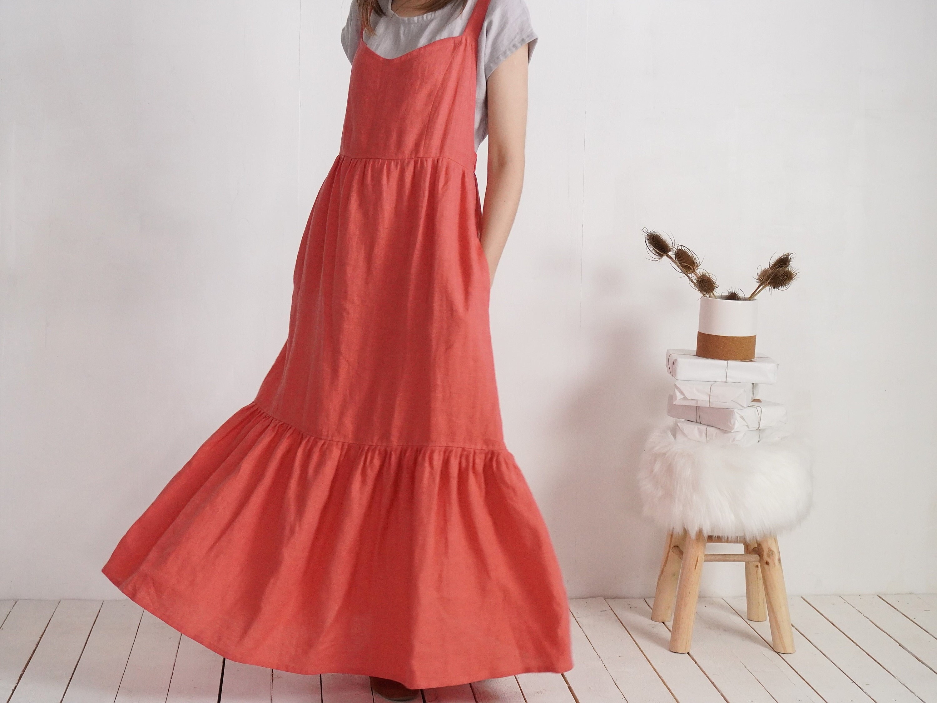 Linen Cross Back Dress. Linen Long Pinafore Dress. Linen Apron Dress. Back  Detailed Strap Dress. Beach Holiday Linen Wear. Long Dress - FLY - Etsy