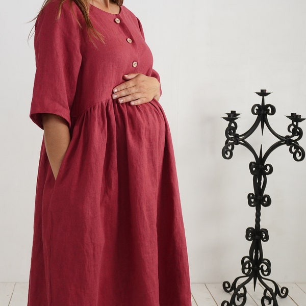 Stillkleid aus Leinen Maxi Schwangerschaftskleid. Schwangerschaftskleid aus 100% Leinen. Boho Stillkleid aus Leinen. Lockeres Umstandskleid aus Leinen - OTTAWA