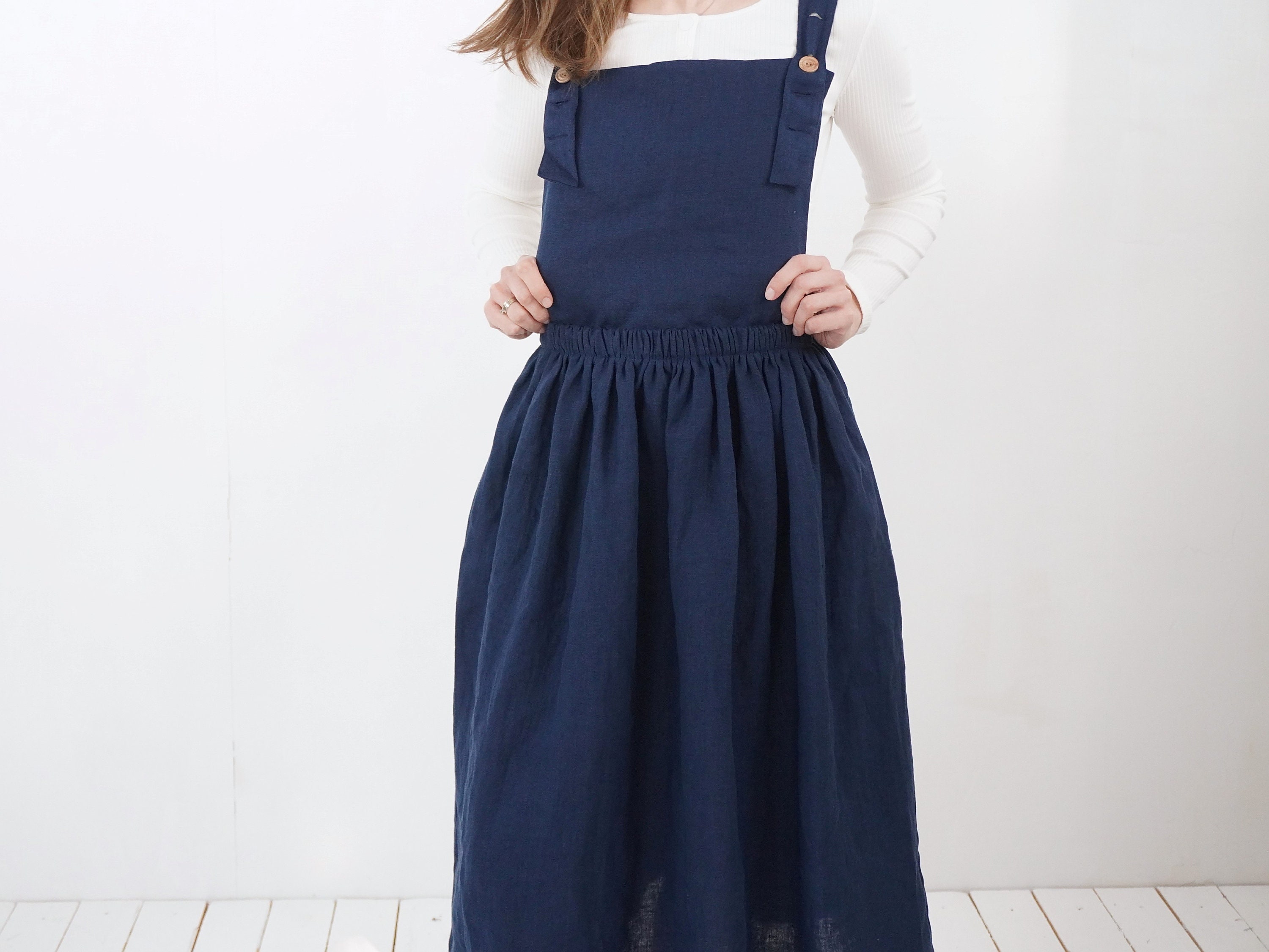 navy blue dungaree dress Patch Pocket Denim Dungaree Dress