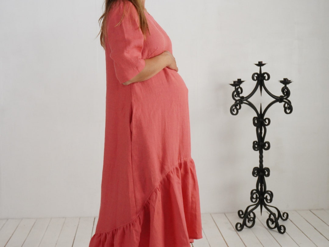 Boho Maternity Dress. Linen Maxi Pregnancy Dress. Maternity Linen Dress.  Pregnancy Photoshoot. Linen Pregnancy Dress.pregnancy Session-congo - Etsy