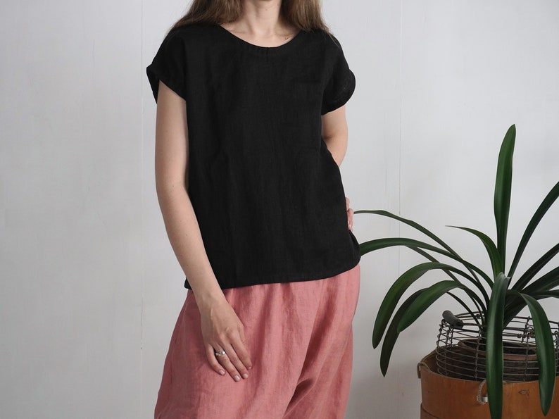 Linen simple top. Soft linen top. Washed linen blouse. Classic natural top. Simple linen top. Pure linen blouse. Organic linen top ELBE image 6