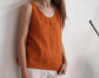 Linen tank top. Linen tops for women. Sleeveless linen top. Ladies linen tops. Natural linen Blouse. Washed linen tank top. Linen tee- LIAO