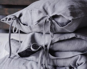 Softened Linen Pillowcase with Ties, Stone Washed European Fabric