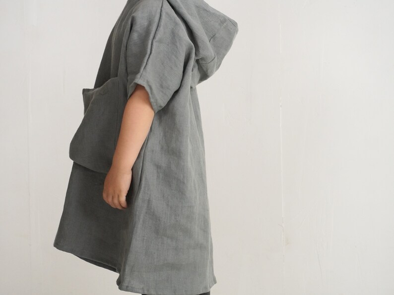 Linen kids poncho. Linen towel for kids. Linen hooded children towel. Kids beach cover up. Linen hooded toddler bathrobe. Kids beach towel. image 1