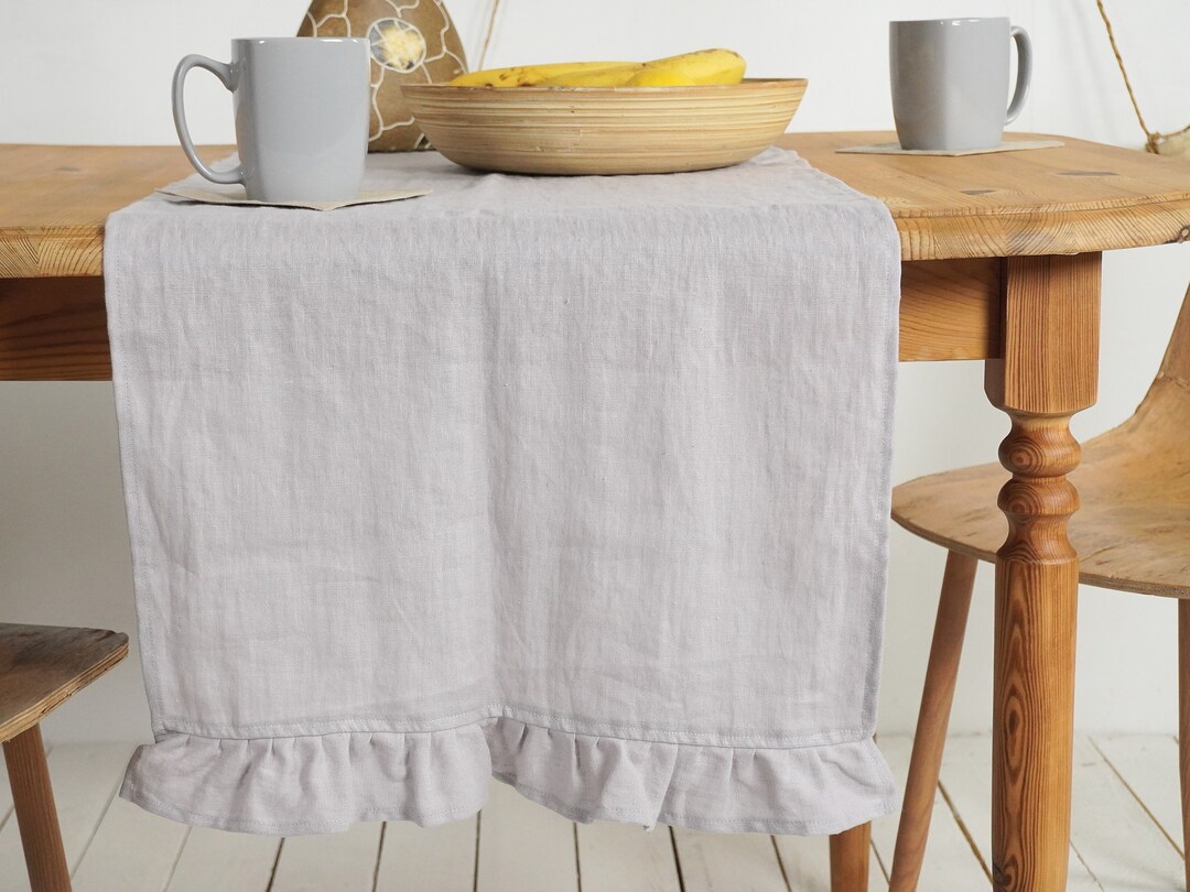 Linen Ruffle Table Runner Linen Table Runner With Ruffle. Soft Linen Table Runner. Christmas ...