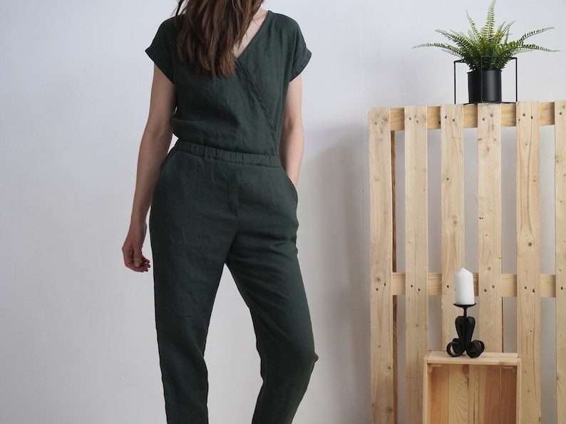 Linen Jumpsuit. Linen Women Jumpsuit. Linen Pants Top. Washed Etsy